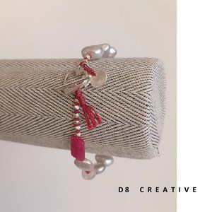 New freshwater pearl with agate and sterling silver hand knotted bracelet